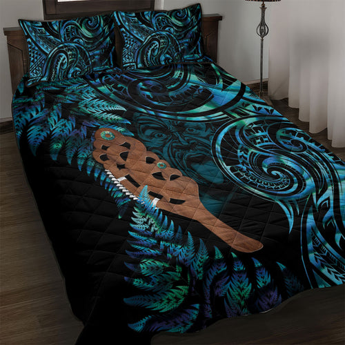 Maripi New Zealand Quilt Bed Set Maori Weapon Paua Shell Haka Fern