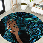 Maripi New Zealand Round Carpet Maori Weapon Paua Shell Haka Fern
