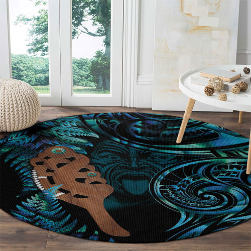 Maripi New Zealand Round Carpet Maori Weapon Paua Shell Haka Fern