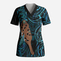 Maripi New Zealand Scrub Top Maori Weapon Paua Shell Haka Fern