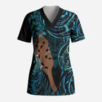 Maripi New Zealand Scrub Top Maori Weapon Paua Shell Haka Fern