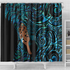 Maripi New Zealand Shower Curtain Maori Weapon Paua Shell Haka Fern
