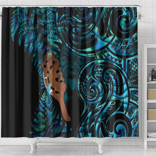 Maripi New Zealand Shower Curtain Maori Weapon Paua Shell Haka Fern