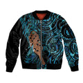 Maripi New Zealand Sleeve Zip Bomber Jacket Maori Weapon Paua Shell Haka Fern