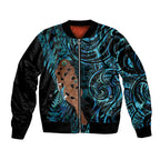 Maripi New Zealand Sleeve Zip Bomber Jacket Maori Weapon Paua Shell Haka Fern