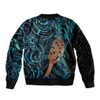 Maripi New Zealand Sleeve Zip Bomber Jacket Maori Weapon Paua Shell Haka Fern
