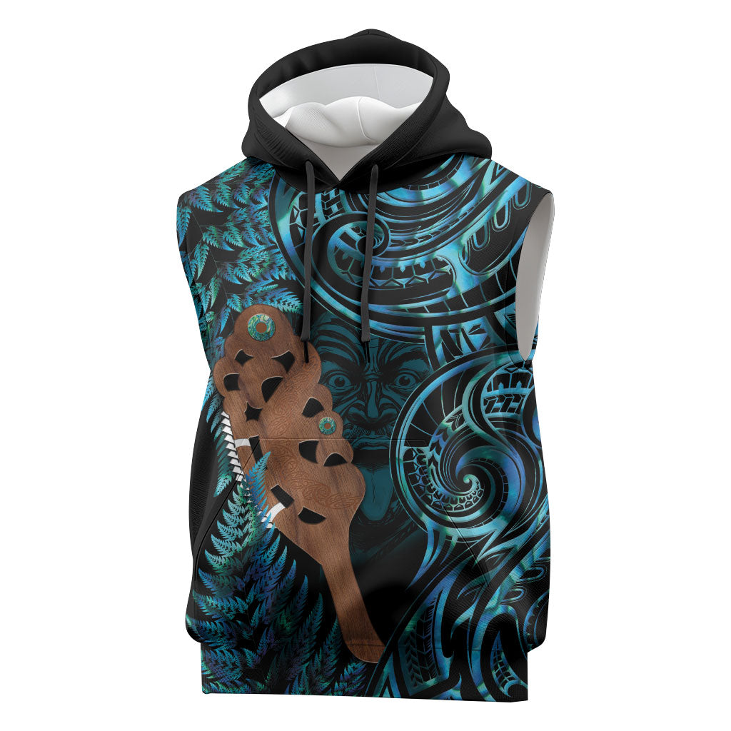 Maripi New Zealand Sleeveless Hoodie Maori Weapon Paua Shell Haka Fern
