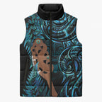 Maripi New Zealand Sleeveless Puffer Jacket Maori Weapon Paua Shell Haka Fern