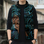 Maripi New Zealand Sleeveless Puffer Jacket Maori Weapon Paua Shell Haka Fern