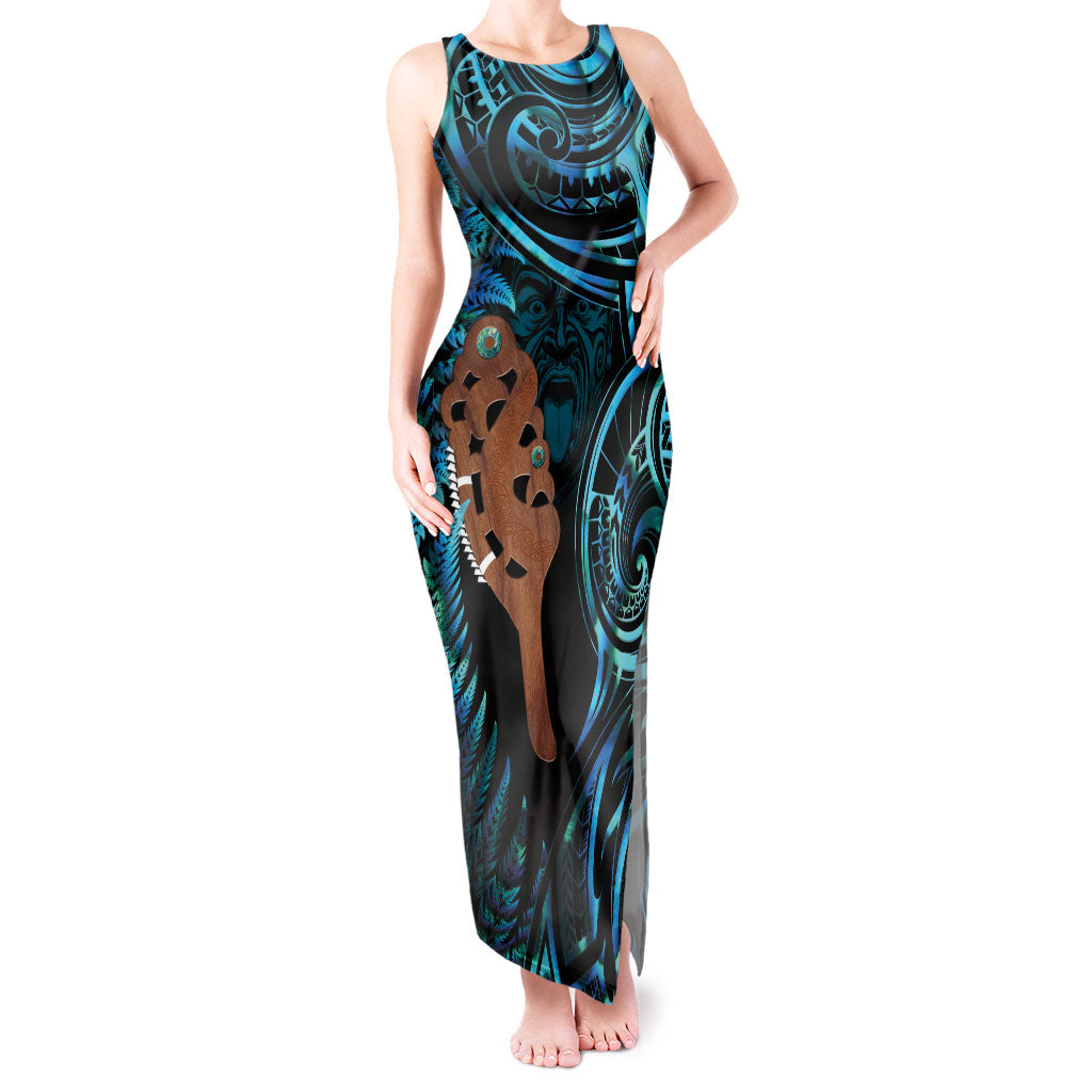 Maripi New Zealand Tank Maxi Dress Maori Weapon Paua Shell Haka Fern