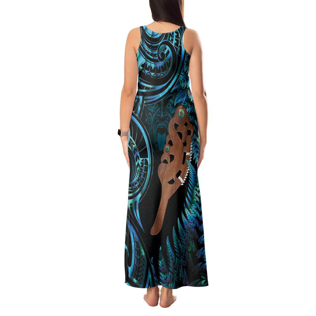 Maripi New Zealand Tank Maxi Dress Maori Weapon Paua Shell Haka Fern