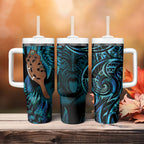 Maripi New Zealand Tumbler With Handle Maori Weapon Paua Shell Haka Fern