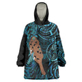 Maripi New Zealand Wearable Blanket Hoodie Maori Weapon Paua Shell Haka Fern