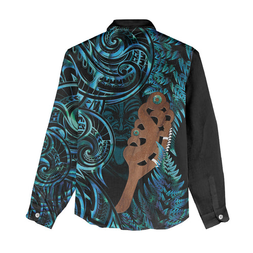 Maripi New Zealand Women Casual Shirt Maori Weapon Paua Shell Haka Fern