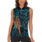 Maripi New Zealand Women Sleeveless Polo Shirt Maori Weapon Paua Shell Haka Fern