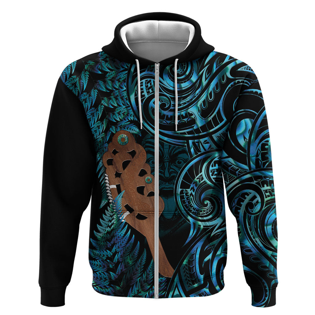 Maripi New Zealand Zip Hoodie Maori Weapon Paua Shell Haka Fern