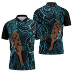 Maripi New Zealand Zipper Polo Shirt Maori Weapon Paua Shell Haka Fern