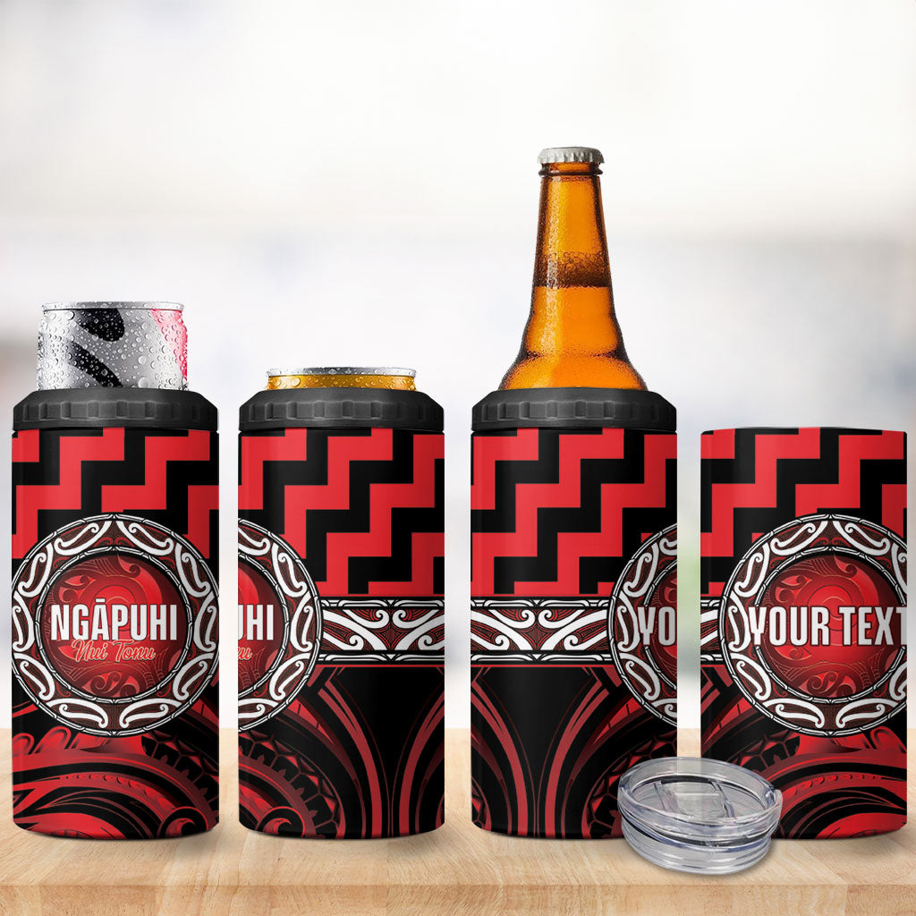 Aotearoa Ngapuhi Personalised 4 in 1 Can Cooler Tumbler Maori Iwi Poutama Puhoro Tattoo