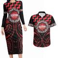 Aotearoa Ngapuhi Personalised Couples Matching Long Sleeve Bodycon Dress and Hawaiian Shirt Maori Iwi Poutama Puhoro Tattoo