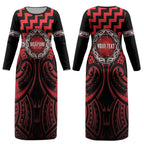 Aotearoa Ngapuhi Personalised Couples Matching Long Sleeve Bodycon Dress and Hawaiian Shirt Maori Iwi Poutama Puhoro Tattoo