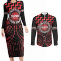 Aotearoa Ngapuhi Personalised Couples Matching Long Sleeve Bodycon Dress and Long Sleeve Button Shirt Maori Iwi Poutama Puhoro Tattoo