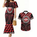Aotearoa Ngapuhi Personalised Couples Matching Mermaid Dress and Hawaiian Shirt Maori Iwi Poutama Puhoro Tattoo