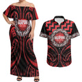 Aotearoa Ngapuhi Personalised Couples Matching Off Shoulder Maxi Dress and Hawaiian Shirt Maori Iwi Poutama Puhoro Tattoo