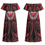 Aotearoa Ngapuhi Personalised Couples Matching Off Shoulder Maxi Dress and Long Sleeve Button Shirt Maori Iwi Poutama Puhoro Tattoo