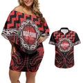Aotearoa Ngapuhi Personalised Couples Matching Off Shoulder Short Dress and Hawaiian Shirt Maori Iwi Poutama Puhoro Tattoo