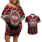 Aotearoa Ngapuhi Personalised Couples Matching Off Shoulder Short Dress and Hawaiian Shirt Maori Iwi Poutama Puhoro Tattoo