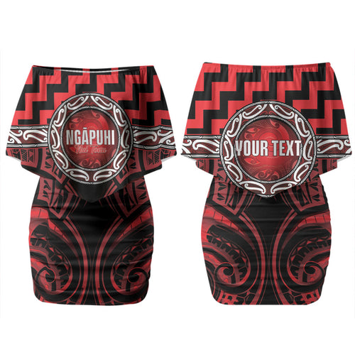 Aotearoa Ngapuhi Personalised Couples Matching Off Shoulder Short Dress and Hawaiian Shirt Maori Iwi Poutama Puhoro Tattoo