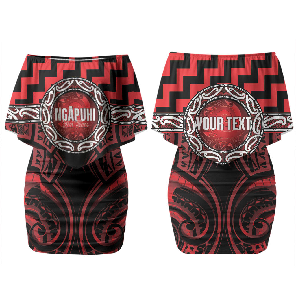 Aotearoa Ngapuhi Personalised Couples Matching Off Shoulder Short Dress and Long Sleeve Button Shirt Maori Iwi Poutama Puhoro Tattoo