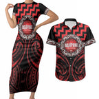 Aotearoa Ngapuhi Personalised Couples Matching Short Sleeve Bodycon Dress and Hawaiian Shirt Maori Iwi Poutama Puhoro Tattoo
