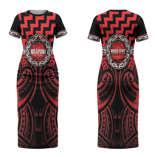 Aotearoa Ngapuhi Personalised Couples Matching Short Sleeve Bodycon Dress and Hawaiian Shirt Maori Iwi Poutama Puhoro Tattoo