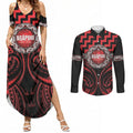 Aotearoa Ngapuhi Personalised Couples Matching Summer Maxi Dress and Long Sleeve Button Shirt Maori Iwi Poutama Puhoro Tattoo