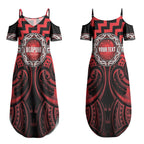 Aotearoa Ngapuhi Personalised Couples Matching Summer Maxi Dress and Long Sleeve Button Shirt Maori Iwi Poutama Puhoro Tattoo