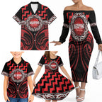 Aotearoa Ngapuhi Personalised Family Matching Off The Shoulder Long Sleeve Dress and Hawaiian Shirt Maori Iwi Poutama Puhoro Tattoo