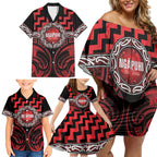 Aotearoa Ngapuhi Personalised Family Matching Off Shoulder Short Dress and Hawaiian Shirt Maori Iwi Poutama Puhoro Tattoo