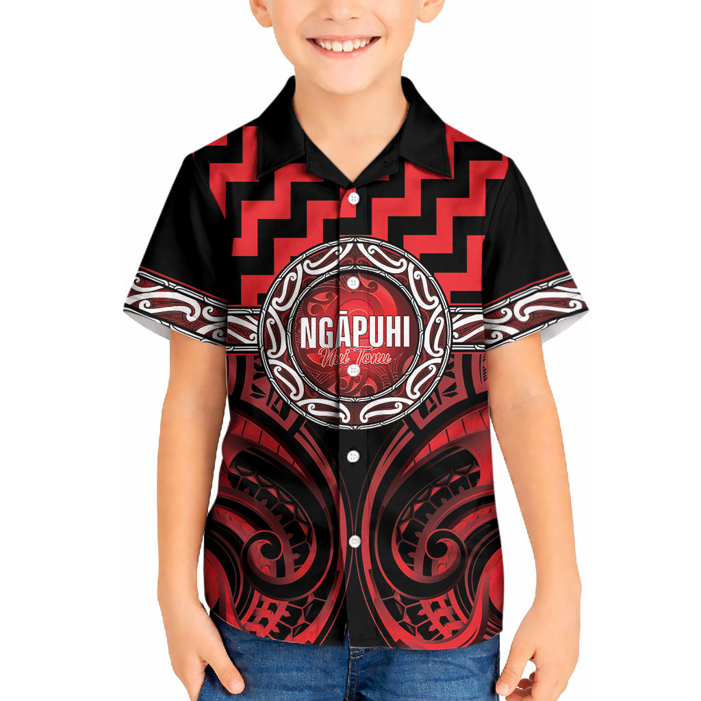 Aotearoa Ngapuhi Personalised Kid Hawaiian Shirt Maori Iwi Poutama Puhoro Tattoo