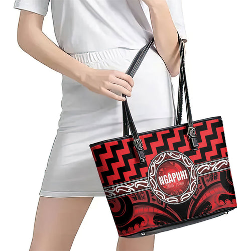 Aotearoa Ngapuhi Leather Tote Bag Maori Iwi Poutama Puhoro Tattoo