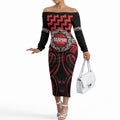 Aotearoa Ngapuhi Personalised Off The Shoulder Long Sleeve Dress Maori Iwi Poutama Puhoro Tattoo