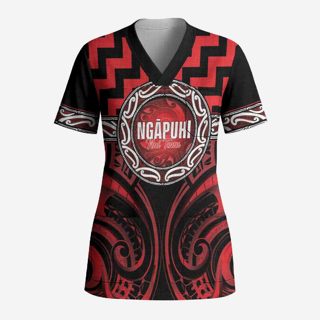 Aotearoa Ngapuhi Personalised Scrub Top Maori Iwi Poutama Puhoro Tattoo