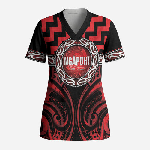 Aotearoa Ngapuhi Personalised Scrub Top Maori Iwi Poutama Puhoro Tattoo