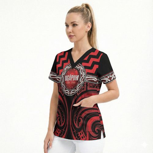 Aotearoa Ngapuhi Personalised Scrub Top Maori Iwi Poutama Puhoro Tattoo