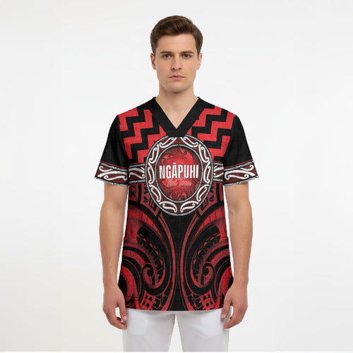 Aotearoa Ngapuhi Personalised Scrub Top Maori Iwi Poutama Puhoro Tattoo