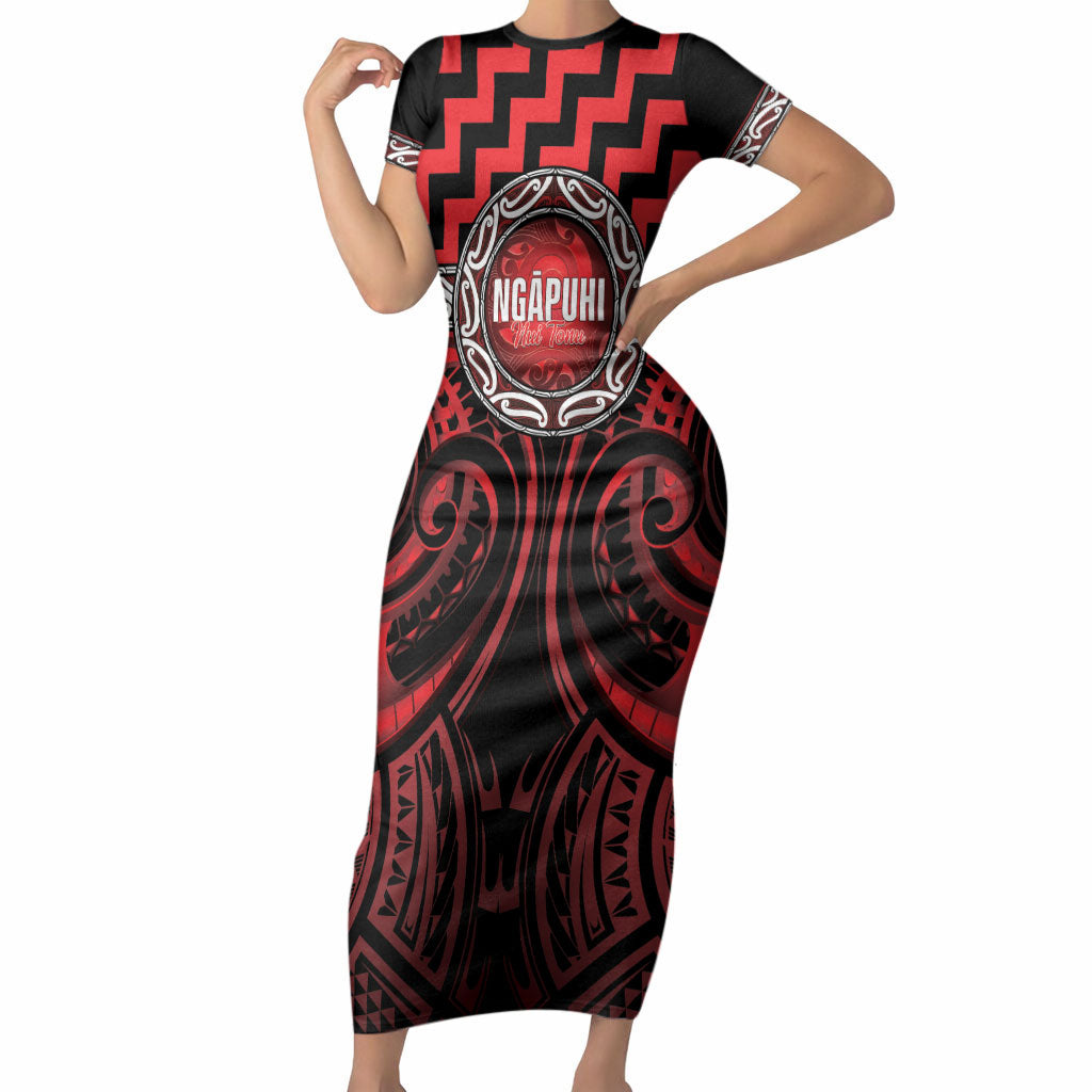 Aotearoa Ngapuhi Personalised Short Sleeve Bodycon Dress Maori Iwi Poutama Puhoro Tattoo