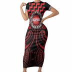 Aotearoa Ngapuhi Personalised Short Sleeve Bodycon Dress Maori Iwi Poutama Puhoro Tattoo
