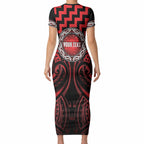 Aotearoa Ngapuhi Personalised Short Sleeve Bodycon Dress Maori Iwi Poutama Puhoro Tattoo