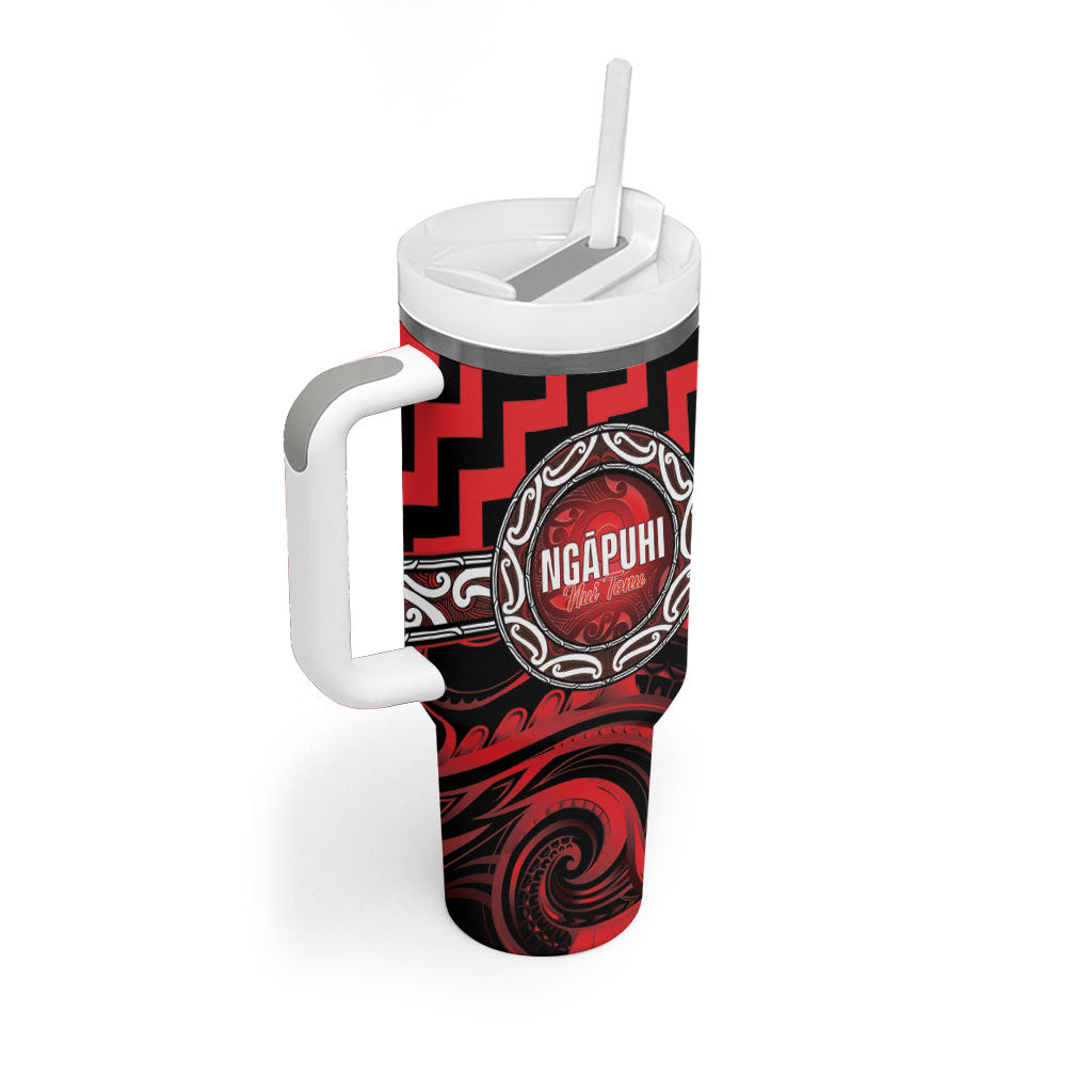 Aotearoa Ngapuhi Personalised Tumbler With Handle Maori Iwi Poutama Puhoro Tattoo
