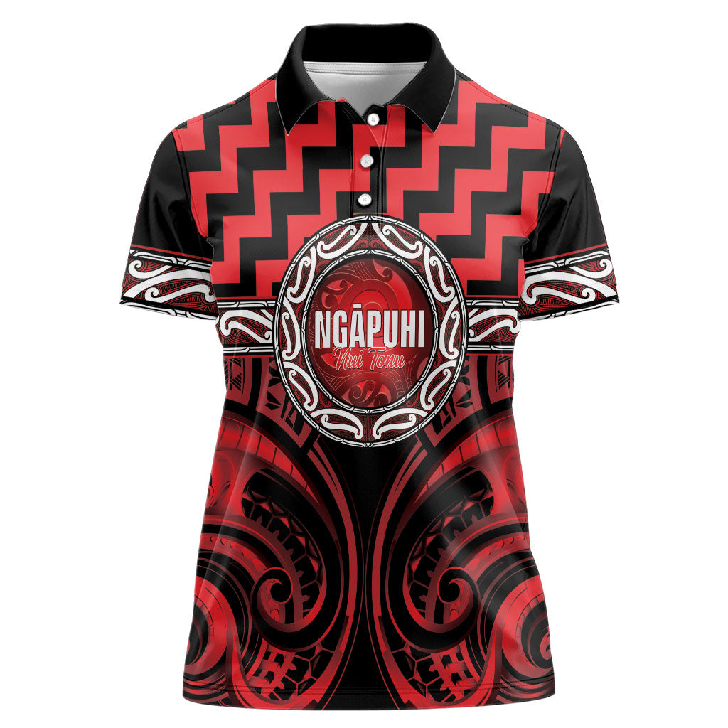 Aotearoa Ngapuhi Personalised Women Polo Shirt Maori Iwi Poutama Puhoro Tattoo